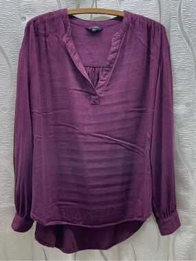 George Blouse Womens‎ XL Plum Purple Excellent Split Neck Long Sleeve Pleated